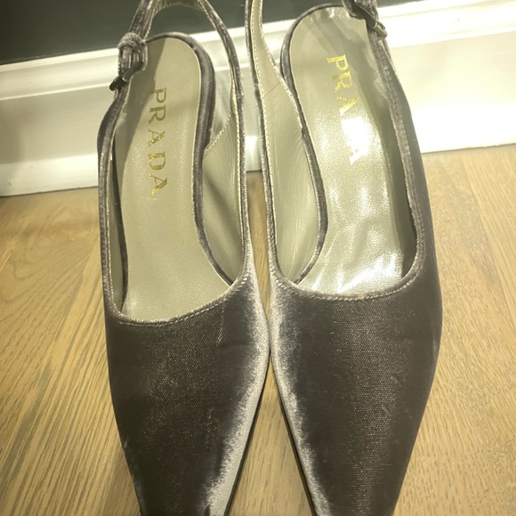 Prada Vintage Velvet Wedge Slingbacks in Graphite Grey - Picture 4 of 13